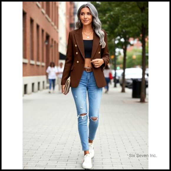 Wool Blend Tweed Plaid Blazer Jacket Fully Lined Business Casual - Picture 5 of 7